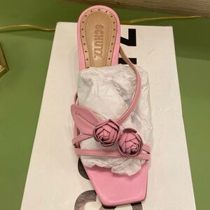 Pink block heel Schutz sandal